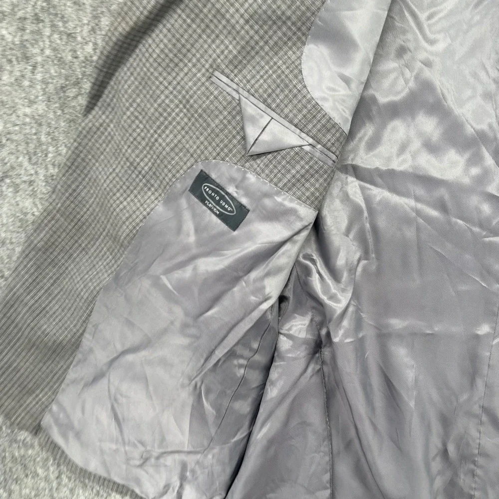 Pronto Uomo Platinum Blazer Mens 52R Grey Plaid Wool Blend 2 Button Sport Coat